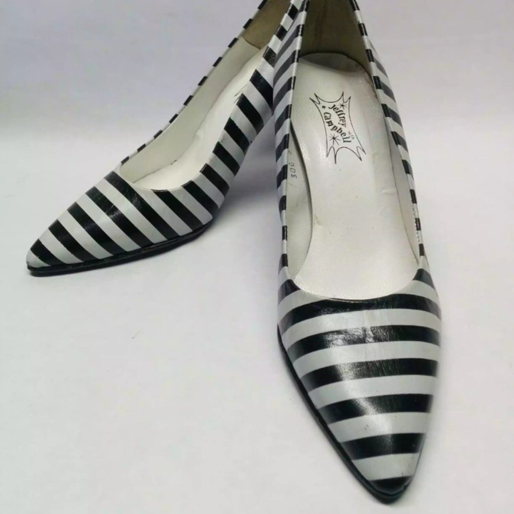 RARE Jeffery Campbell black & white striped heels!